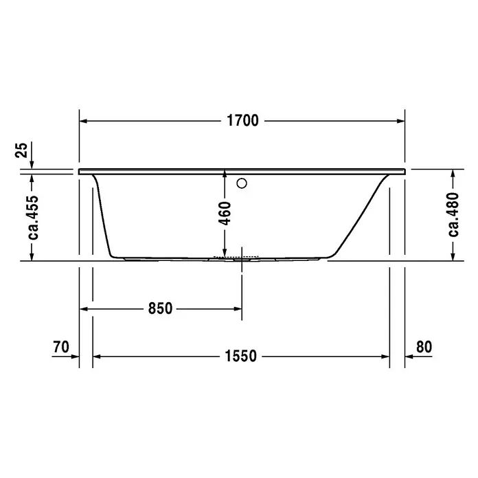 Duravit Darling New Badewanne - 170 x 75 cm, Rückenschräge Rechts, Sanitäracryl, Weiß - Vorderansicht