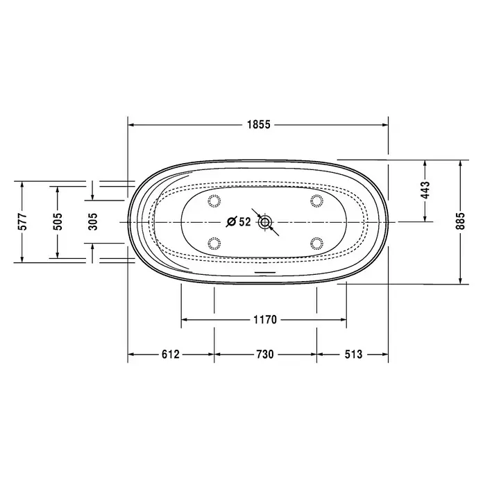 Duravit Cape Cod Freistehende Badewanne - 185,5 x 88,5 cm, Mineralguss, Weiß - Vorderansicht
