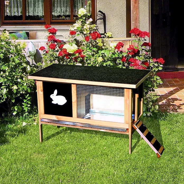 Promadino Kleintierstall Lotta - 99 x 42 x 66 cm, Braun, Schwarz, Kiefernholz