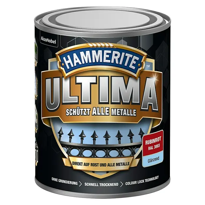Hammerite Metall-Schutzlack ULTIMA - RAL 3003, Rubinrot, 750 ml, Glänzend