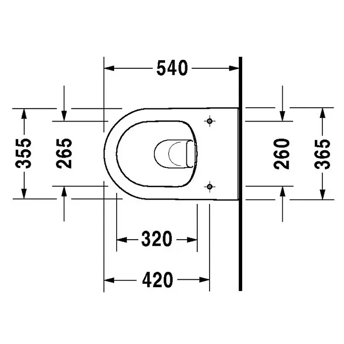 Duravit Darling New Wand-WC - Spülrandlos, Mit antibakterieller Glasur, Spülform: Tief, WC Abgang: Waagerecht, Weiß - Skizze