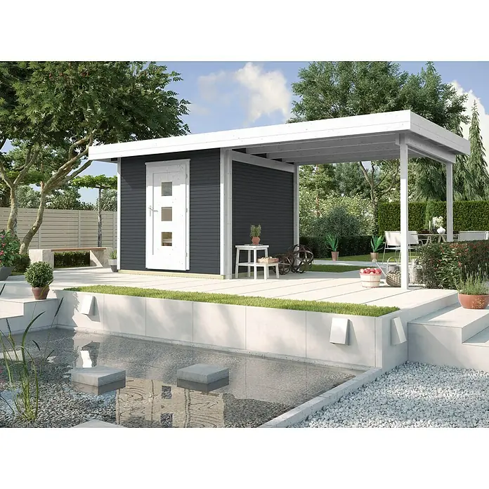 Weka Gerätehaus Weka Line B - 634 cm, 377 cm, Holz, Anthrazit, Weiß - Stimmungsaufnahme