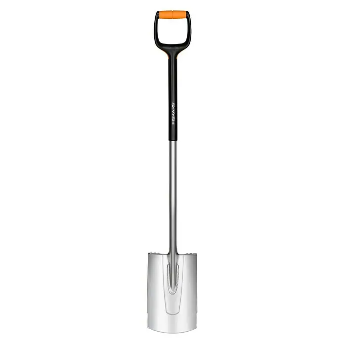 Fiskars Xact Gärtnerspaten L - Arbeitsbreite: 19 cm, Rund, Langstiel - Vorderansicht