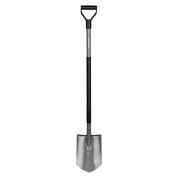 Fiskars Ergonomic Gärtnerspaten - Arbeitsbreite: 19 cm, Spitz, Langstiel - Vorderansicht
