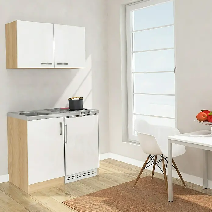 Respekta Miniküche MK100ESWOSC - Breite: 100 cm, Mit Glaskeramikkochfeld, Weiß