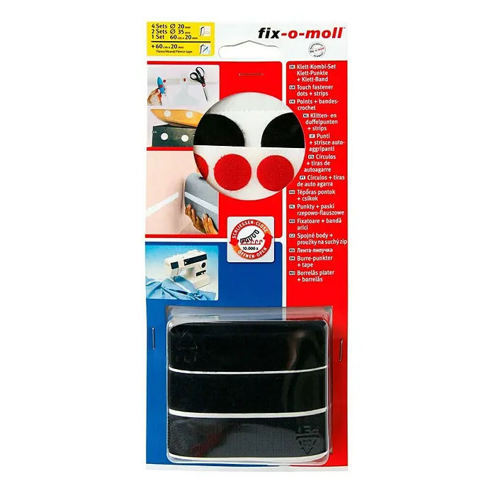 Fix-o-moll Klett-Kombi-Set - 8 Stk., Selbstklebend, Schwarz - Ansicht von oben