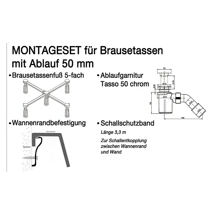 Ottofond Montage-Set - 4 -tlg., Geeignet für: Duschwannen mit Ablauf 50 mm
