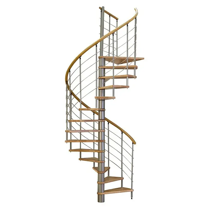 Minka Spindeltreppe Venezia - Durchmesser: 160 cm, Silber, Farbe Stufen: Buche Hell, Geschosshöhe: 309 cm - Vorderansicht