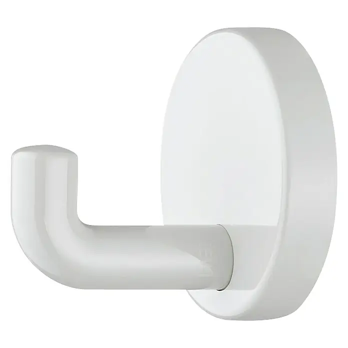 Garderobna kuka - Ø x D: 40 x 30 mm, Poliamid, Zidna montaža, Bijele boje - Pogled sprijeda