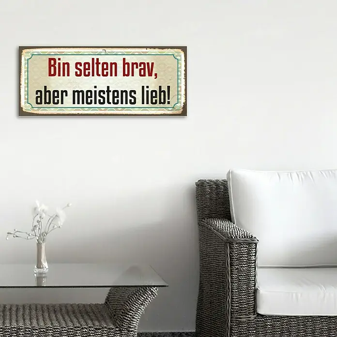 Blechschild - Antik/Vintage/Retro, 60 x 25 cm, Bin selten brav, aber ... - Stimmungsaufnahme