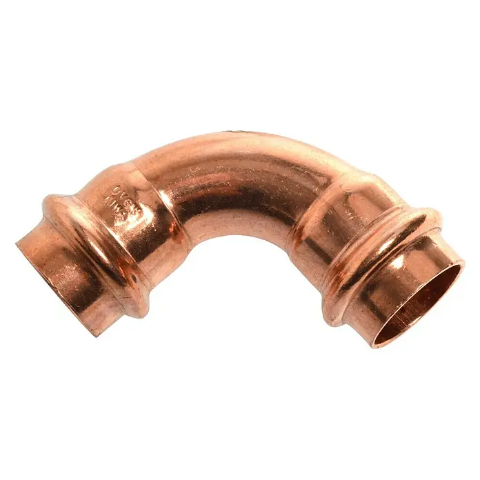 Kupfer-Pressbogen II - 10 Stk., Durchmesser: 22 mm, Winkel: 90 °, Presskontur: V - Vorderansicht