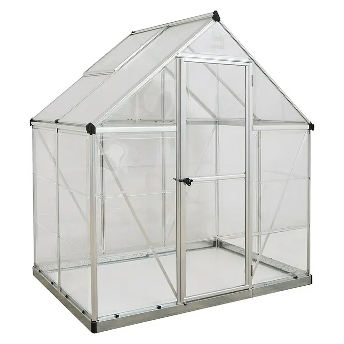 Palram – Canopia Gewächshaus Hybrid - 1,26 x 1,85 x 2,08 m, Polycarbonat, Glasstärke Seitenwände: 0,75 mm, Silber - Vorderansicht
