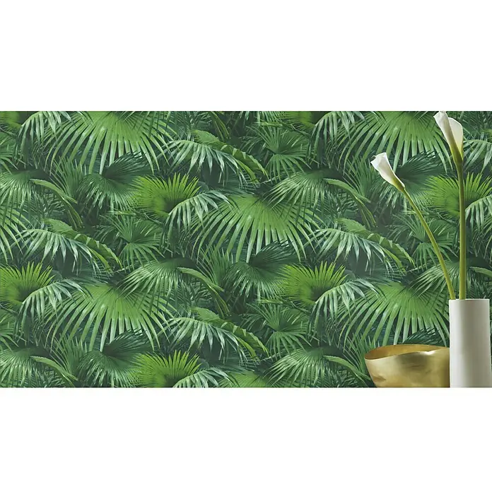 Rasch Crispy Paper Vliestapete Dschungel - Grün, Floral, 10,05 x 0,53 m - Stimmungsaufnahme