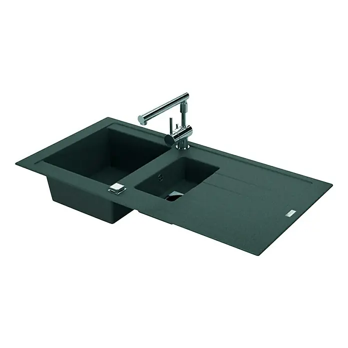 Carea Einbauspüle Tango - 98 x 50 cm, 1½ Becken, CAREAgranit®, Betongrau - Rechte Seitenansicht