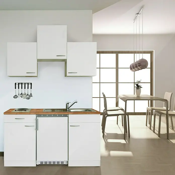 Respekta Singleküche KB150WWC - Breite: 150 cm, Mit Glaskeramikkochfeld, Weiß - Stimmungsaufnahme