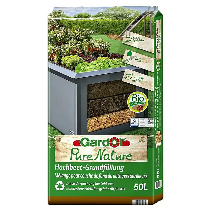 Gardol Pure Nature Hochbeet-Grundfüllung Fallschutz - 50 l, Natur - Vorderansicht