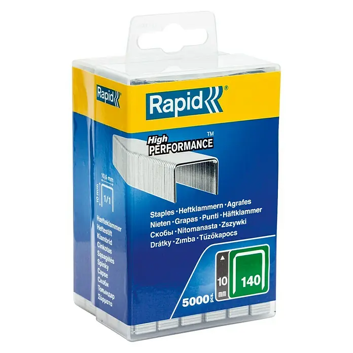 Rapid Flachdrahtklammern Typ 140 - Länge: 10 mm, Rückenbreite: 10,6 mm, 5.000 Stk., Kunststoffbox - Linke Seitenansicht