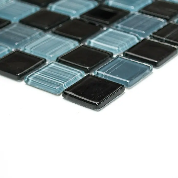 Mosaikfliese Quadrat Crystal CM 4300 - 32,7 x 30,2 cm, Schwarz/Weiß, Glänzend - Vorderansicht