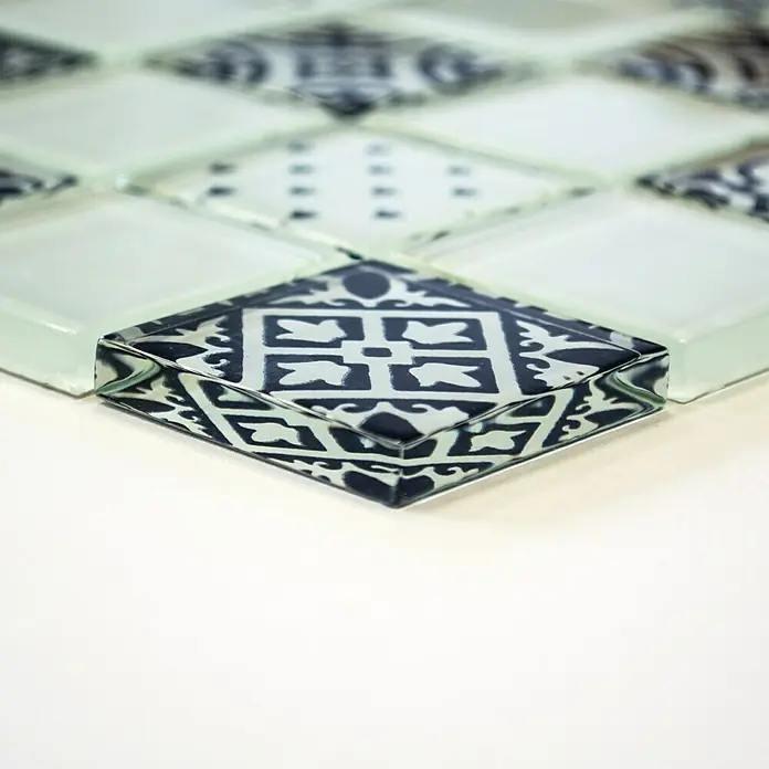 Mosaikfliese Quadrat Crystal XCM 8OP1 - 30 x 30 cm, Weiß, Glänzend - Vorderansicht