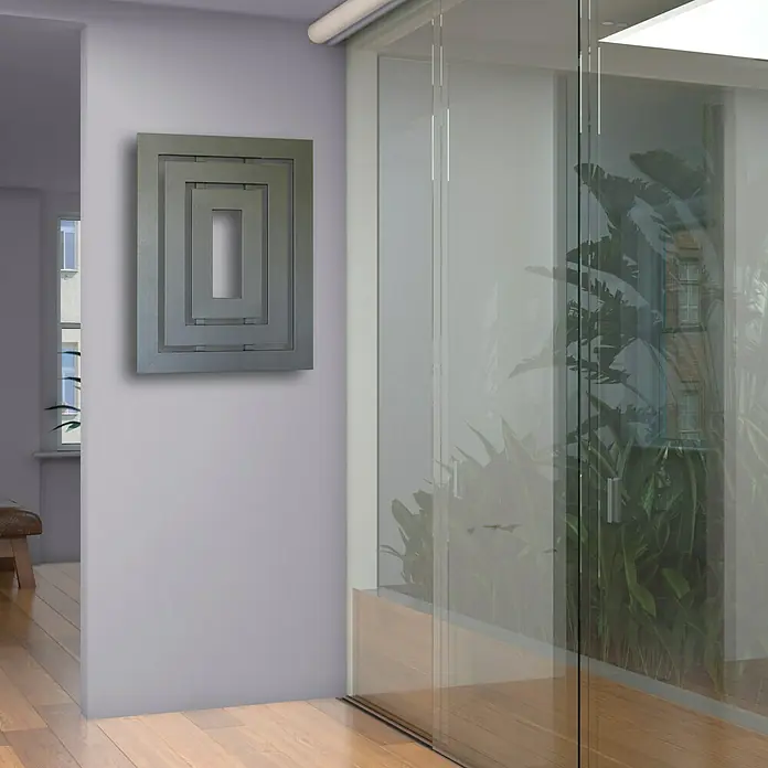 Designheizkörper Insight 1 - 60 x 80 cm, 612 W bei 75/65/20 °C, Moonstone-Grau - Linke Seitenansicht