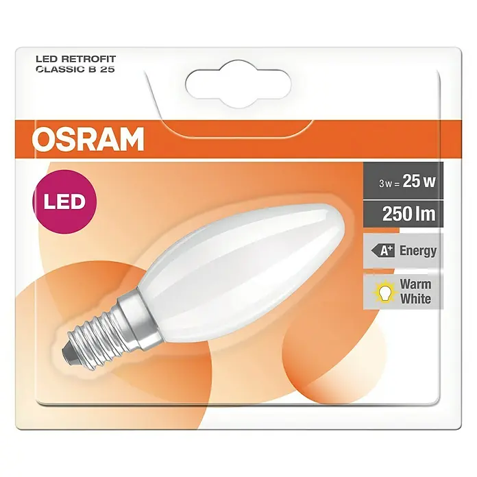 Osram LED žarulja Retrofit Classic B - 3 W, E14, Topla bijela, Bez prigušivanja, Mat - Pogled odozgo
