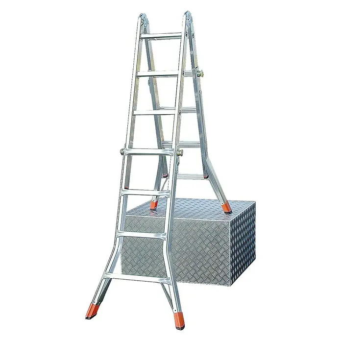Krause Monto Sprossen-Gelenk-Teleskopleiter TeleMatic - Arbeitshöhe: 5 m, 4 x 4 Sprossen, Aluminium - Vorderansicht