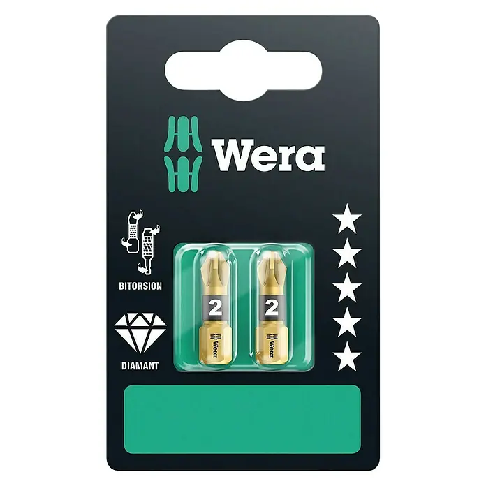 Wera Set dijamantnih bitova 851/1 BDC SB - PZ 2, Duljina nastavka: 25 mm - Pogled sprijeda