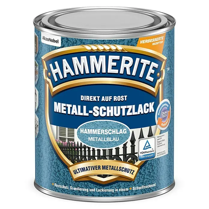 Hammerite Metall-Schutzlack Hammerschlag - Metallblau, 250 ml, Glänzend, Lösemittelhaltig - Vorderansicht