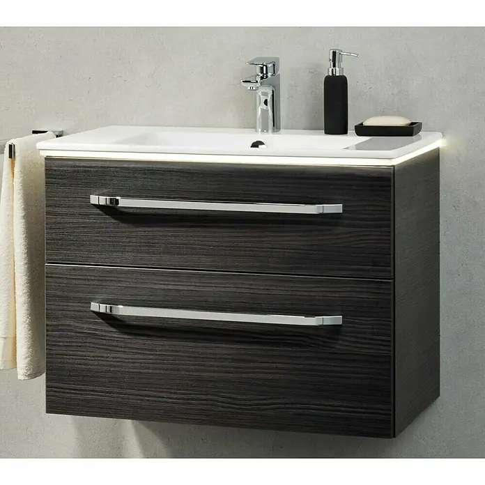 Camargue Star Waschtischunterschrank - 69,4 x 48,9 x 51,8 cm, Mit Beleuchtung, Darkoak, Matt - Vorderansicht