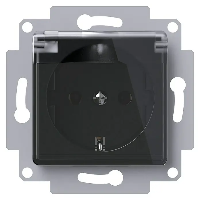 Voltomat ART Steckdose mit Deckel - Schwarz, 1-fach, Kunststoff, IP20, Unterputz - Vorderansicht