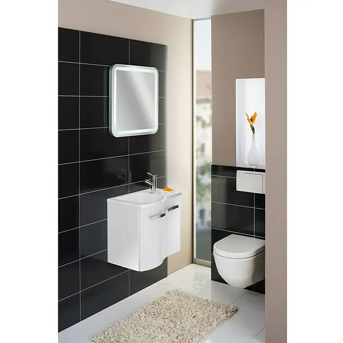 Camargue Wave Mini Waschtischunterschrank - 59 x 39,1 x 49,8 cm, Links, Weiß, Hochglanz - Stimmungsaufnahme