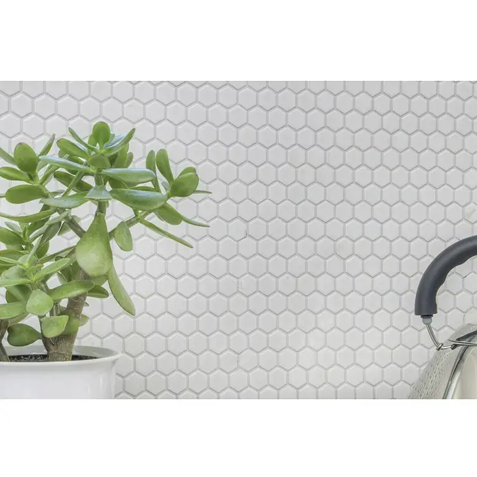 Mosaikfliese Hexagon Uni HX 050 - 26 x 30 cm, Weiß, Glänzend - Detailaufnahme