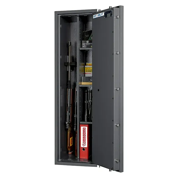 Stabilit Waffenschrank Country 203 Kombi - Geeignet für: Gemeinsame Aufbewahrung von Waffen und Munition, Einstellhöhe: Max. 1.318 mm, Doppelbart-Hochsicherheitsschloss, Halterungen: 3 - Vorderansicht