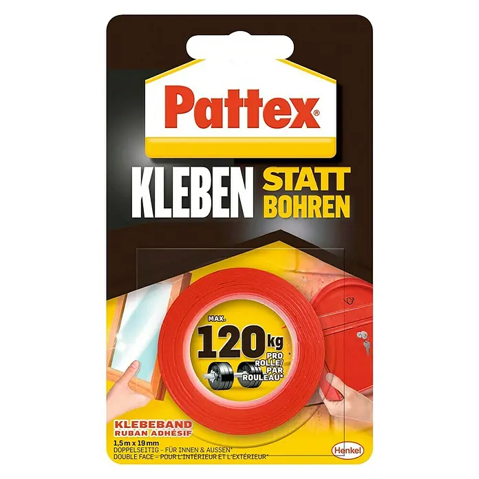 Pattex Doppelseitiges Klebeband Kleben statt Bohren - 1,5 m x 19 mm