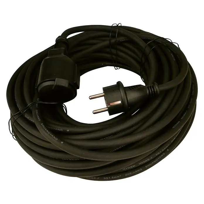 UniTEC Gummi-Verlängerung - 10 m, Schwarz, IP44, H05RR-F3G1,5