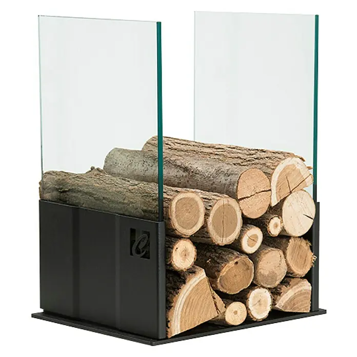 Holzkorb Roby - 37 x 30 x 48 cm, Stahl, Schwarz