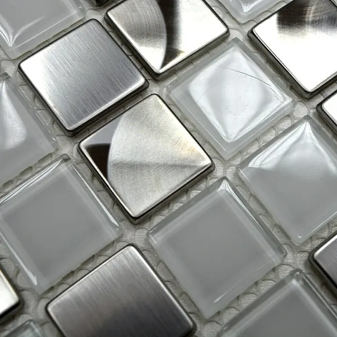 Mosaikfliese Quadrat Crystal Mix XAM A441 - 32,7 x 30,2 cm, Weiß, Glänzend