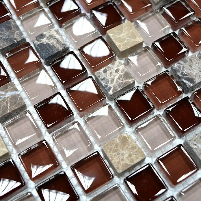 Mosaikfliese Quadrat Crystal Mix XCM M870 - 30,5 x 32,2 cm, Braun, Glänzend