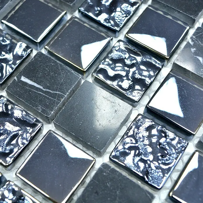 Mosaikfliese Quadrat Crystal Mix XCM M862 - 32,7 x 30,2 cm, Schwarz, Glänzend