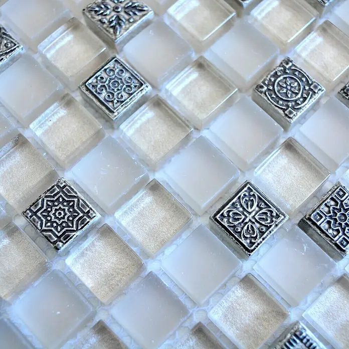 Mosaikfliese Quadrat Crystal Mix XCM M950 - 30,5 x 32,2 cm, Beige/Braun, Glänzend