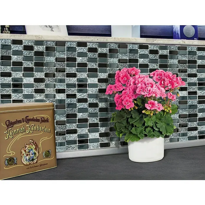 Mosaikfliese Crystal Mix XCM MS816 - 32,2 x 31 cm, Schwarz/Grau, Glänzend