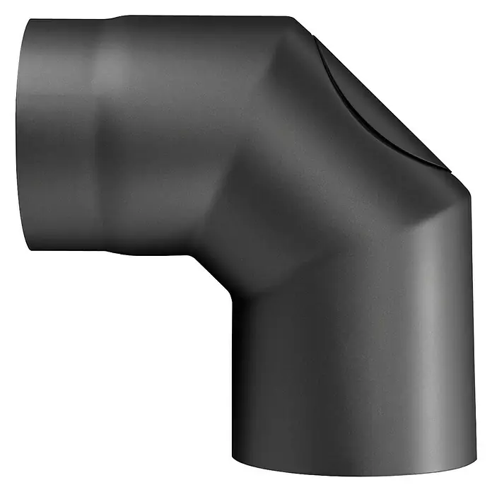 Justus Ofenrohrbogen - Durchmesser: 150 mm, Bogenwinkel: 90 °, Stahl, Schwarz - Vorderansicht