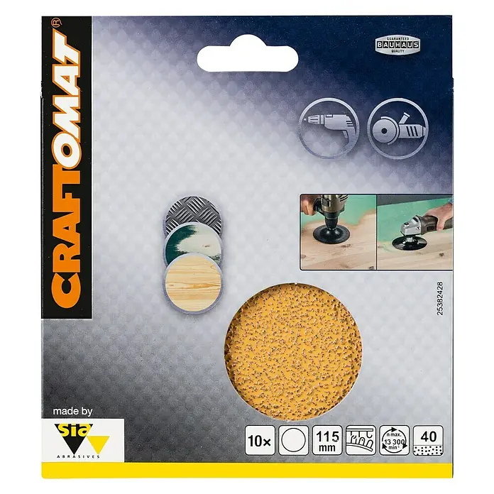 Craftomat Set listova za brušenje - Promjer: 115 mm, 10 Kom., Granulacija: 40 - Pogled sprijeda