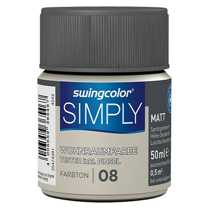 swingcolor Boja za zid SIMPLY Tester - Bež – br. 08, 50 ml, Mat - Pogled sprijeda