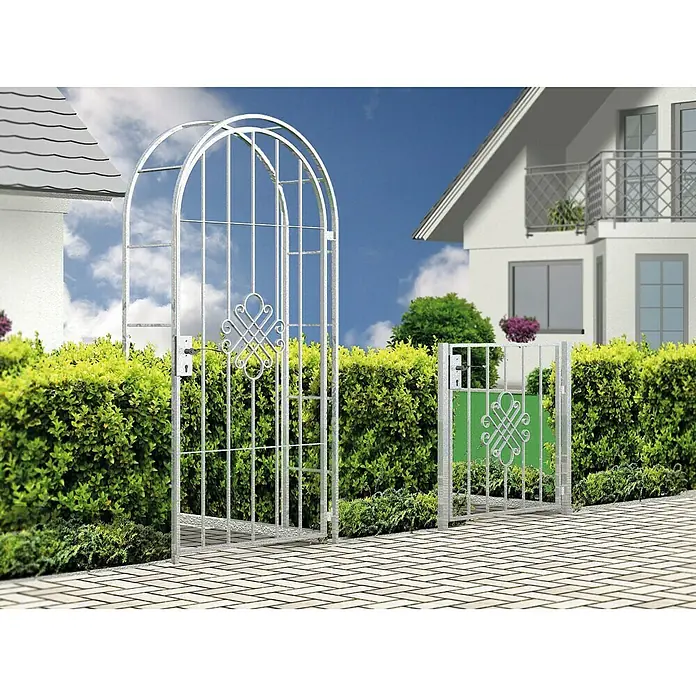 Deutsche Metall Rundbogentor Royal - 920 x 1.990 mm, Stahl, Silbergrau