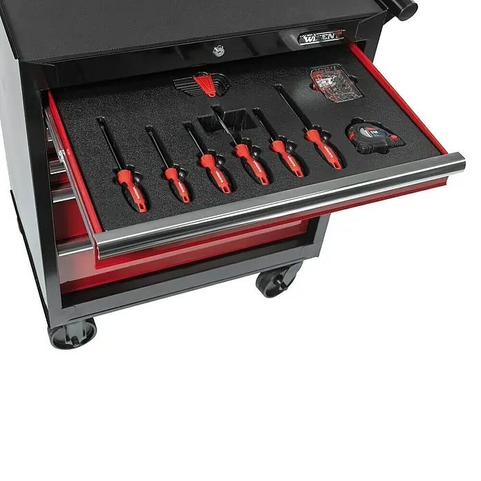 Wisent Werkplaatswagen - l x b x h: 48 x 75,4 x 137,1 cm, Aantal schuifladen: 5 st., 97-delige gereedschapsset
