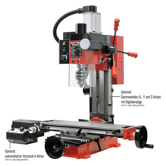 Rotwerk Bohr- & Fräsmaschine EFM 200 BL plus - Leistung: 500 W, Drehzahl: 100 U/min - 2.500 U/min, Neigungswinkel: -45° bis +45° - Vorderansicht