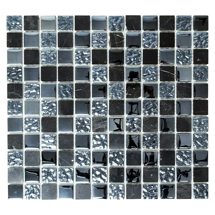 Mosaikfliese Quadrat Crystal Mix XCM M862 - 32,7 x 30,2 cm, Schwarz, Glänzend - Ansicht von oben