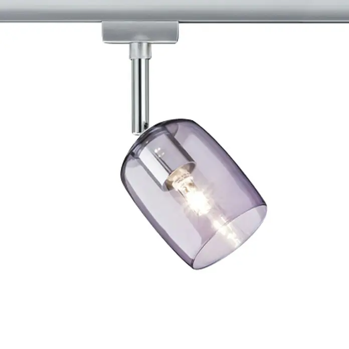 Paulmann URail Deckenstrahler Blossom - L x B x H: 11,5 x 7,4 x 12,8 cm, G9, Transparent/Violett, Chrom matt - Vorderansicht