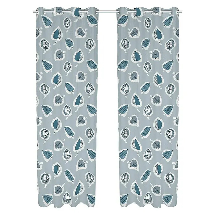 Cortina con ollaos Bari - 140 x 260 cm, 100% poliéster, Blanco/Azul